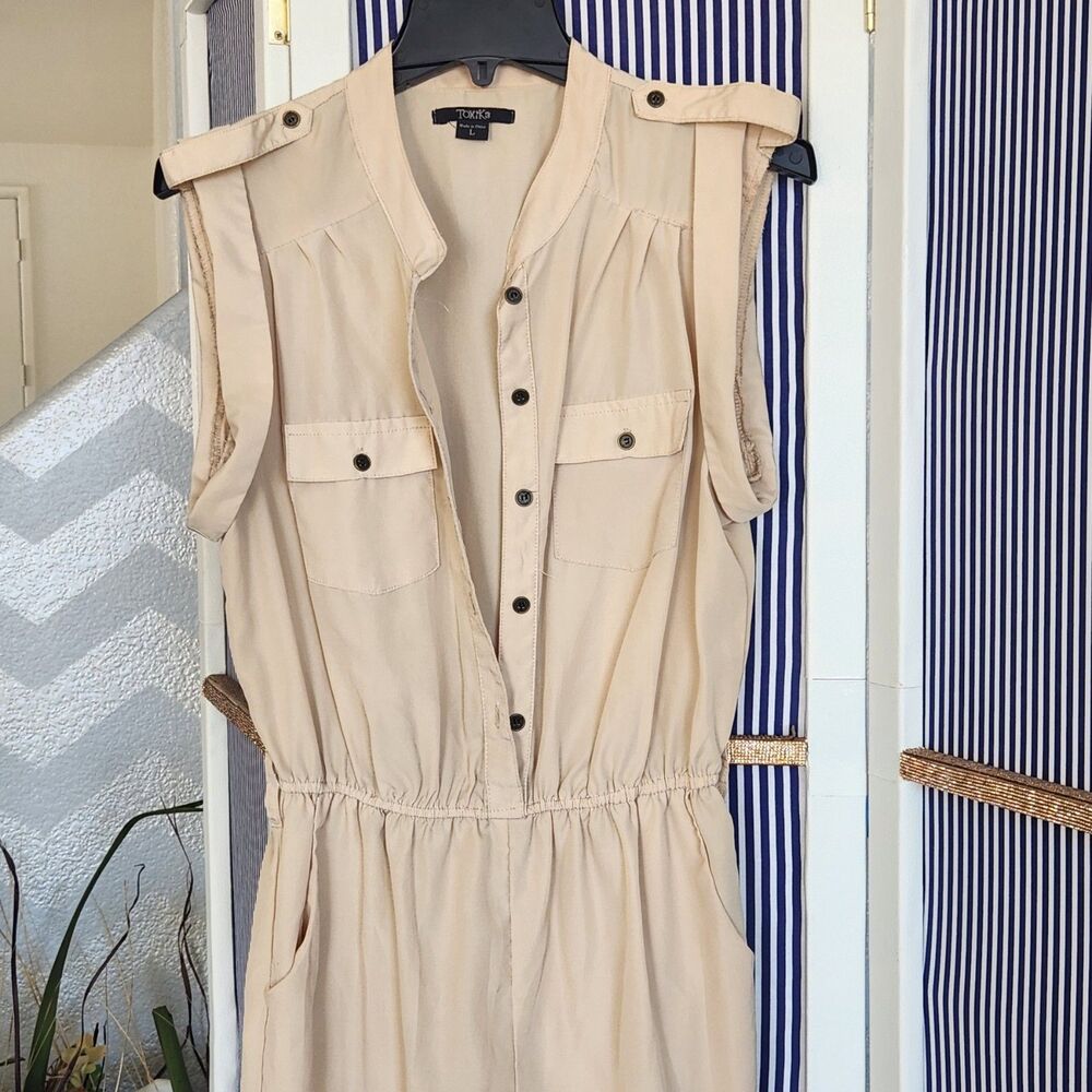 Lightweight Belted Straight Leg Jumpsuit - Tan/ Cream - Picture 2 of 4